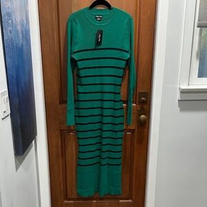 City Chic Green and Black Striped Long Sleeve Dress - Size XS / Size 14